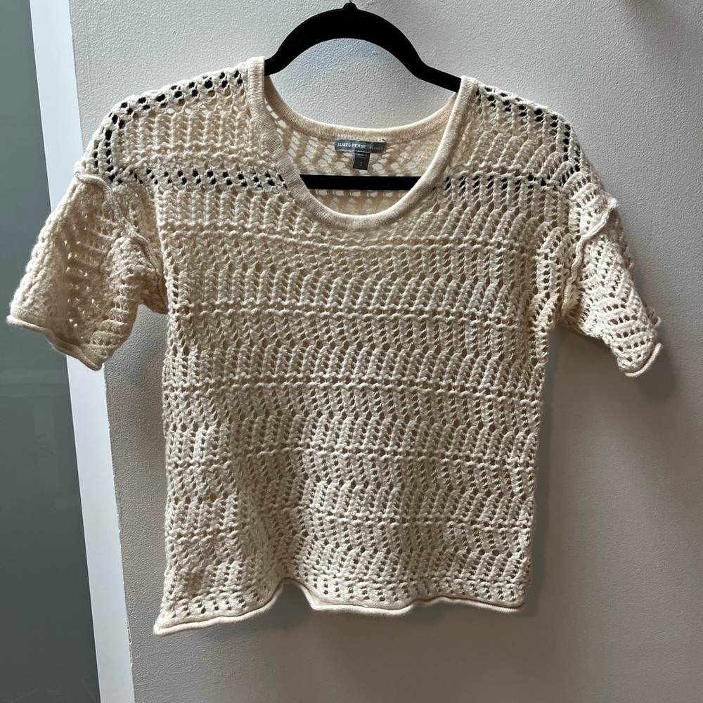 James Perse Ivory Crochet Knit Top